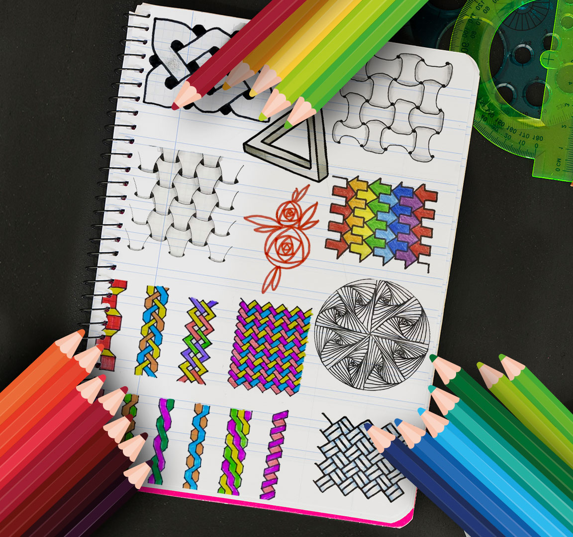 Basic Pattern Art Designs Using Paper Draw on paper a series of
