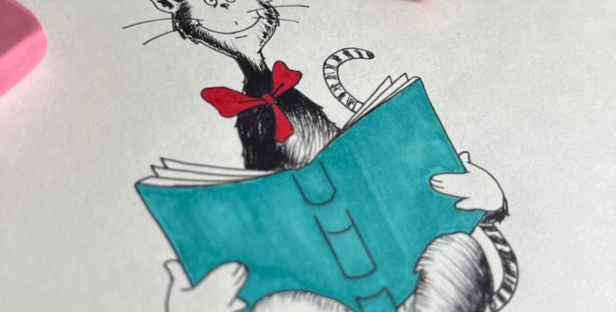 drawing on paper cat in the hat reading (7)